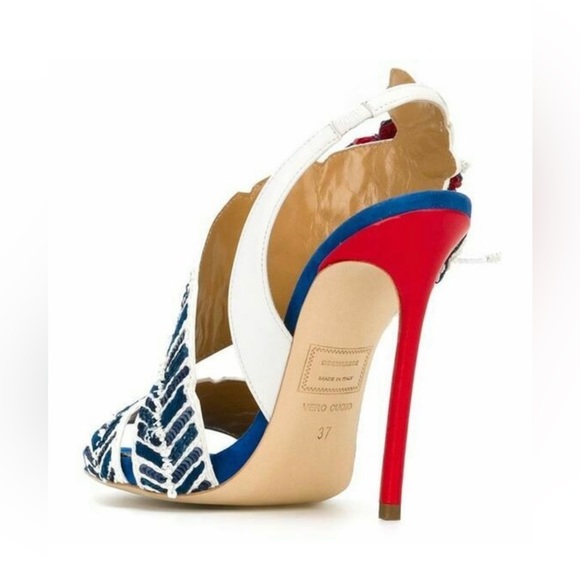 Dsquared  Aloha Napa Ricamata Blu Rosso Tacco Sandal 120mm - Picture 4 of 5